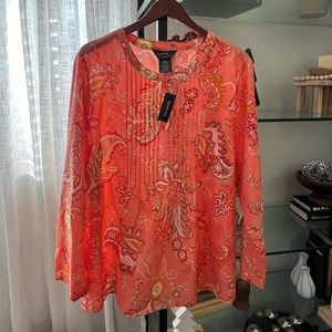 NWT George silk blend pintuck paisley floral print long sleeve tunic top 3X